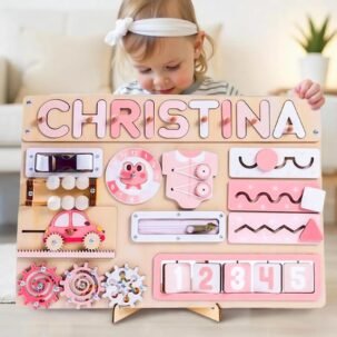 Personalized Wooden Busy Board, Montessori Toy for Toddlers, Baby Shower Gift, 1st Birthday Gift, Educational Toy, Gift for Kids, 3 year old