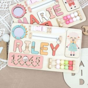 Wooden Busy Board, Personalised Name Busy Board, 1st Birthday, Gifts for Girls, Gifts for Boys, Nursery Decoration, Wooden Sensory Toys
